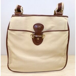 Etienne Aigner Canvas & Leather Handbag Purse Tan Brown Shoulder Bag